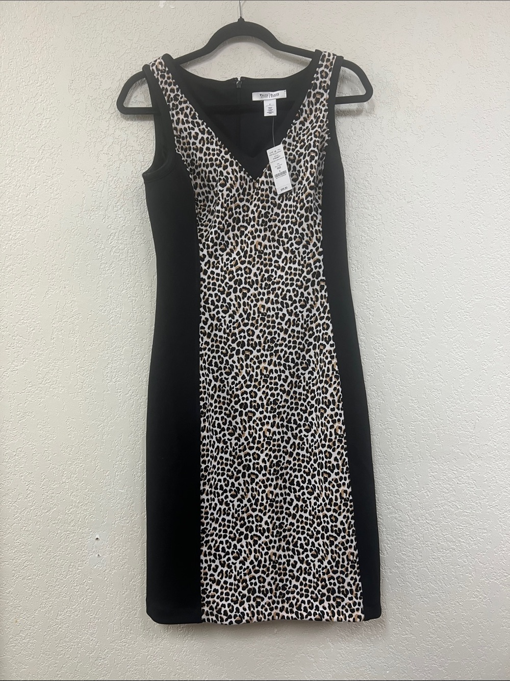 White House Black Market Sleeveless V-Neck Leopard Panel Dress